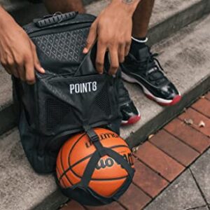 POINT3 New Road Trip Tech Backpack - Basketball Backpack with Waterproof Laptop Sleeve - Every Compartment You Need for Ball, Gear, Shoes, Books & Laptops (Black)