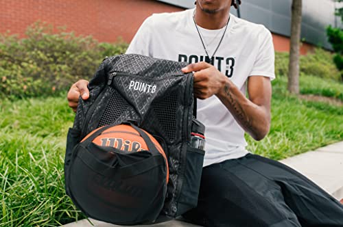 POINT3 New Road Trip Tech Backpack - Basketball Backpack with Waterproof Laptop Sleeve - Every Compartment You Need for Ball, Gear, Shoes, Books & Laptops (Black)