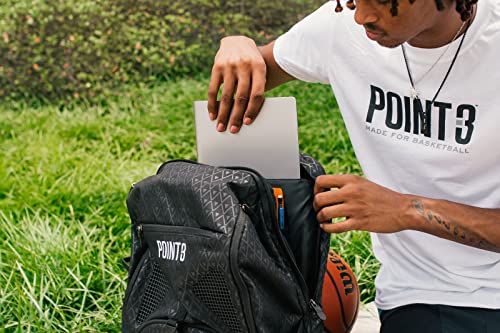 POINT3 New Road Trip Tech Backpack - Basketball Backpack with Waterproof Laptop Sleeve - Every Compartment You Need for Ball, Gear, Shoes, Books & Laptops (Black)