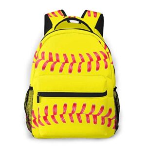 Yellow Softball Red Stripes Casual Bookbag Backpack For Teen Girls Boys Gift