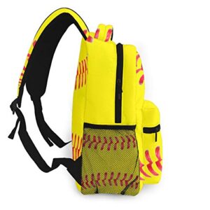 Yellow Softball Red Stripes Casual Bookbag Backpack For Teen Girls Boys Gift