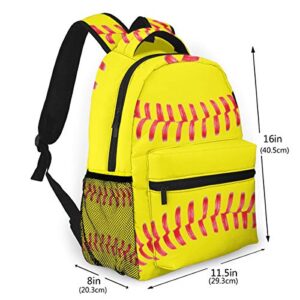 Yellow Softball Red Stripes Casual Bookbag Backpack For Teen Girls Boys Gift