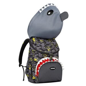geihab shark kids backpack for boys, 13 inch toddler bookbag for travel elementary school preschool with waterproof cap