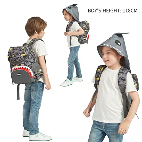 GEIHAB Shark Kids Backpack for Boys, 13 Inch Toddler Bookbag for Travel Elementary School Preschool with Waterproof Cap