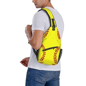 Softball Print Sling Bag Crossbody Backpack for Men Women Yellow Softball with Red Stitches Cute Sports Ball Pattern Chest Bag Adjustable Shoulder Backpack Gym Sport Travel Hiking Daypack Outdoors