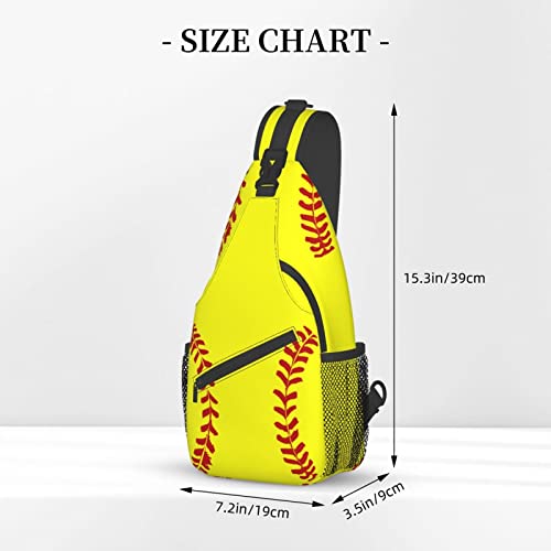 Softball Print Sling Bag Crossbody Backpack for Men Women Yellow Softball with Red Stitches Cute Sports Ball Pattern Chest Bag Adjustable Shoulder Backpack Gym Sport Travel Hiking Daypack Outdoors