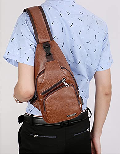 AOLIDA QICHUANG Men Sling Bag Leather Unbalance Chest Shoulder Bags Casual Crossbody Bag Gift for Men (brown)