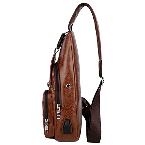 AOLIDA QICHUANG Men Sling Bag Leather Unbalance Chest Shoulder Bags Casual Crossbody Bag Gift for Men (brown)