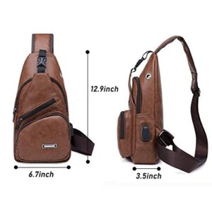 AOLIDA QICHUANG Men Sling Bag Leather Unbalance Chest Shoulder Bags Casual Crossbody Bag Gift for Men (brown)