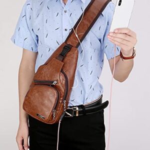 AOLIDA QICHUANG Men Sling Bag Leather Unbalance Chest Shoulder Bags Casual Crossbody Bag Gift for Men (brown)