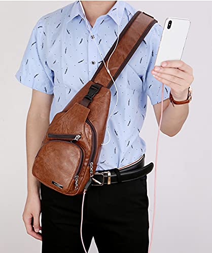 AOLIDA QICHUANG Men Sling Bag Leather Unbalance Chest Shoulder Bags Casual Crossbody Bag Gift for Men (brown)