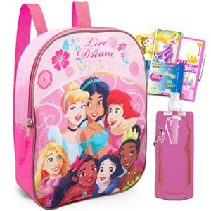 disney princess mini backpack for girls set – bundle with 11″ disney princess backpack, princess stickers, water bottle, more | princess backpack toddler