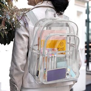 Clear Backpack Heavy Duty, Mofasvigi PVC Large See Through Backpack Back To School Bag, Waterproof Transparent Bookbags for School, Work, College (Grey)