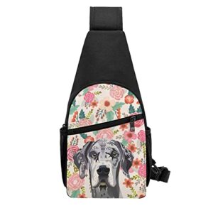 great dane dogs floral boho flowers cute animals is life dog 3d print sling bag folding chest shoulder backpack crossbody bags for men woman travel gym school ipad camera mini backpacks birthday gifts