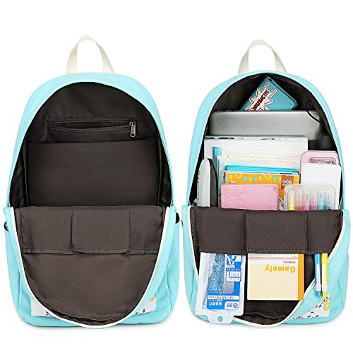School Backpacks for Teen Girls Bookbags Lightweight Canvas Backpack Schoolbag Set (Turquoise-Flower) One_Size