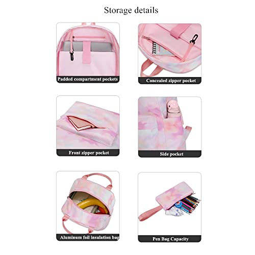 LANSHIYA Kids 3 Piece Backpack Set Girls Lightweight Bookbag Elementary School Bag with Lunch Bag