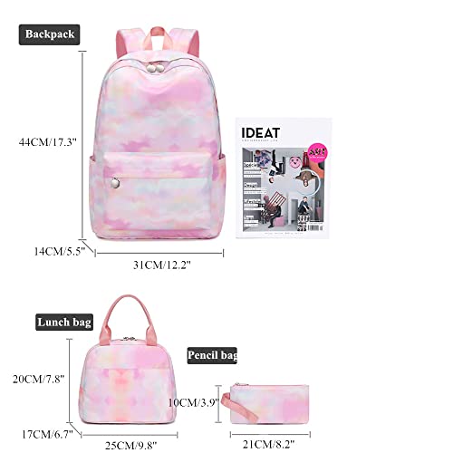 LANSHIYA Kids 3 Piece Backpack Set Girls Lightweight Bookbag Elementary School Bag with Lunch Bag