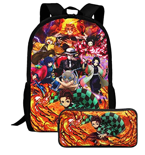 2PCS Anime Backpack With Pencil Case, 17 Inch Fashion Print Cartoon Daypack Laptop Bookbag Color G2