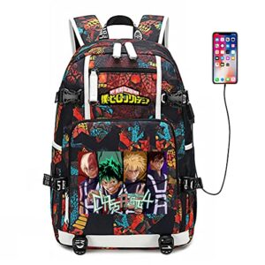 MHA Backpack Todoroki Casual Daypack Bookbag Laptop School Bag with USB Charging Port (One Size, Style 8)