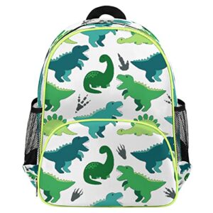 dinosaur backpack, green dinosaur footprint toddler backpack for boys 14.2 in, waterproof casual daypack preschool backpack kindergarten school mini bookbag with chest strap, durable for kids student