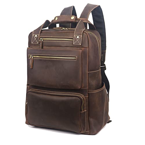 Leather Laptop Backpack for Men,Travel Backpack Trolley Sleeve,College School Rucksack Men Fits 17 Inch Notebook,Brown (Light Brown)