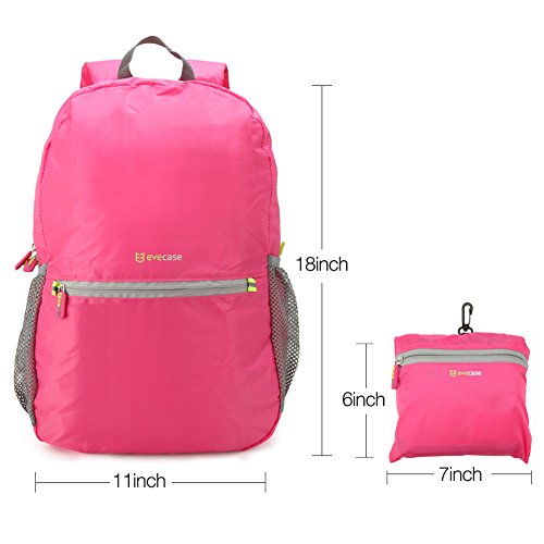 Packable Daypack - Evecase Lightweight Water Resistant Outdoor Hiking Backpack -Pink