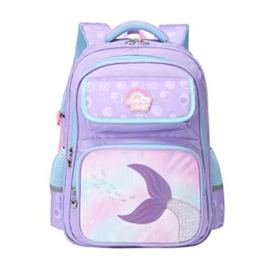 tanou kids backpacks for girls, 16” elementary school backpack, breathable bookbags with reflective strip for girl 6-12 years, mermaid