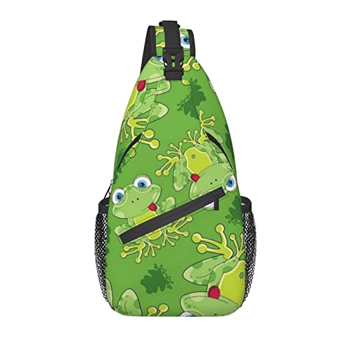 Cute Frog Sling Bag For Women Men,Animal Print Crossbody Shoulder Bags Casual Sling Backpack Chest Bag Travel Hiking Daypack For Outdoor