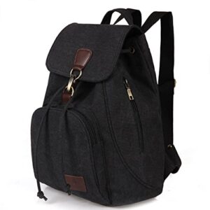 witery canvas backpack purse for women- 15.7 inch laptop bag small black vintage rucksack, cute casual drawstring school daypack for hiking travel work