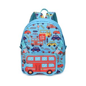 tong&hin.y toddler backpack,waterproof preschool backpack,cute kids backpack,backpack for boys girls with shoulder backpack (blue car)