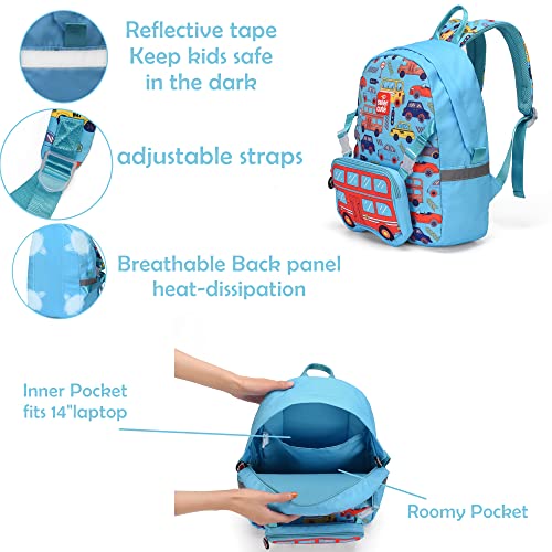 TONG&HIN.Y Toddler Backpack,Waterproof Preschool Backpack,Cute Kids Backpack,Backpack for Boys Girls with Shoulder Backpack (blue car)