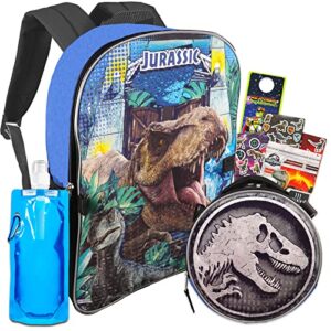 fast forward jurassic world backpack and lunch box set – 16” inch jurassic world backpack with lunch box bundle with water bottle, stickers, more | jurassic world school bag