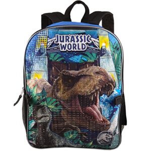 Fast Forward Jurassic World Backpack And Lunch Box Set - 16” Inch Jurassic World Backpack With Lunch Box Bundle with Water Bottle, Stickers, More | Jurassic World School Bag