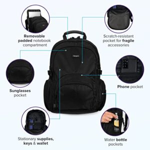 Targus Travel Laptop backpack, Lightweight 20L Work plus school Bag, Commuters rucksack, Anti Theft multi-pocket, Waterproof back packs for Men and Women, Fits 15.4-16 inch Laptop, Black (CN600)