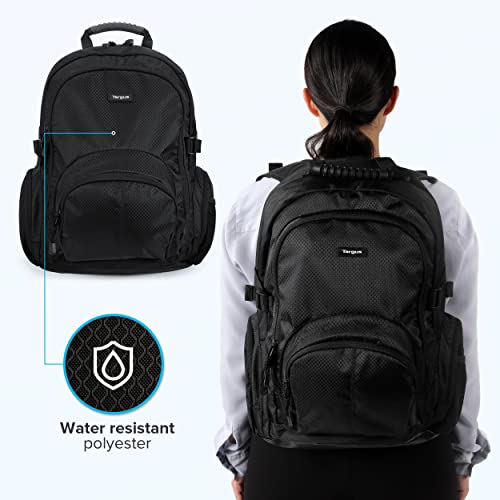 Targus Travel Laptop backpack, Lightweight 20L Work plus school Bag, Commuters rucksack, Anti Theft multi-pocket, Waterproof back packs for Men and Women, Fits 15.4-16 inch Laptop, Black (CN600)