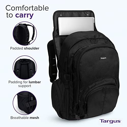 Targus Travel Laptop backpack, Lightweight 20L Work plus school Bag, Commuters rucksack, Anti Theft multi-pocket, Waterproof back packs for Men and Women, Fits 15.4-16 inch Laptop, Black (CN600)