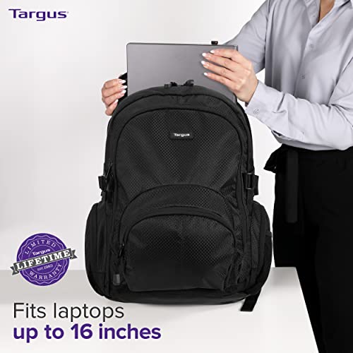 Targus Travel Laptop backpack, Lightweight 20L Work plus school Bag, Commuters rucksack, Anti Theft multi-pocket, Waterproof back packs for Men and Women, Fits 15.4-16 inch Laptop, Black (CN600)