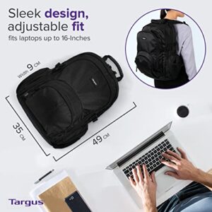 Targus Travel Laptop backpack, Lightweight 20L Work plus school Bag, Commuters rucksack, Anti Theft multi-pocket, Waterproof back packs for Men and Women, Fits 15.4-16 inch Laptop, Black (CN600)