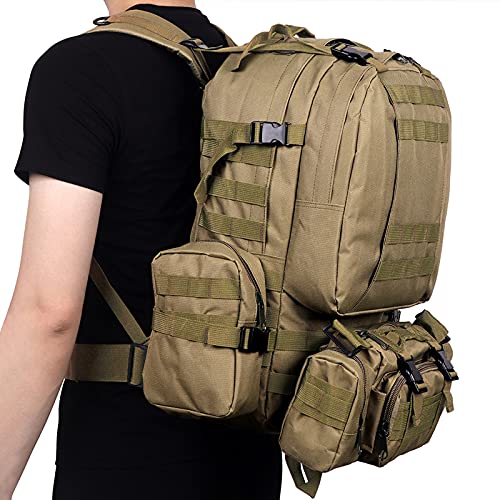 DTKJ 50L Tactical Backpack,Molle Backpack,4 in 1 Military Bag,Outdoor Sport Hiking Climbing Army Backpack Camping Bags