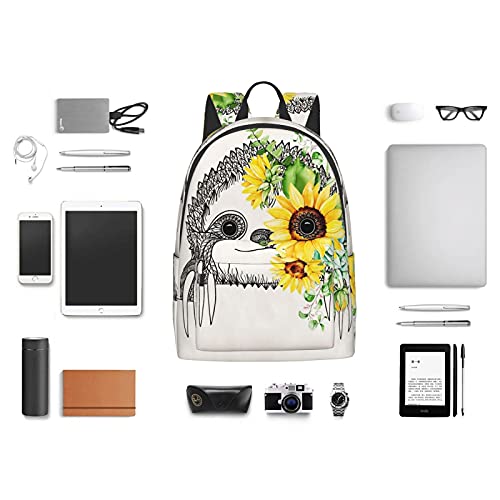 FeHuew 16 inch backpack Cute Sunflower Sloth Laptop Backpack Full Print School Bookbag Shoulder Bag for Travel Daypack