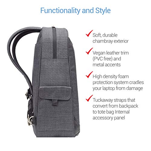 Brenthaven Collins Backpack Fits 15 Inch Laptop for School and Office Use– Durable, Protection from Impact and Compression (Convertible Tote-Gray)