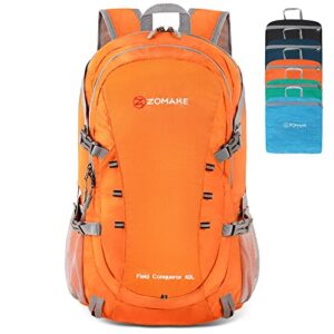 zomake packable hiking backpack water resistant,40l lightweight daypack foldable backpack for travel (orange)