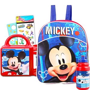 fast forward mickey mouse mini backpack with lunch box set – bundle with 11″ mickey backpack, mickey mouse lunch bag, water bottle, stickers, more | mickey backpack for toddlers