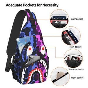 Frenchsh Camo Shark Crossbody Shoulder Bag Casual Backpack for Adult Boy One Size