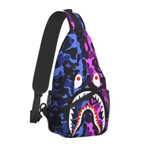 Frenchsh Camo Shark Crossbody Shoulder Bag Casual Backpack for Adult Boy One Size