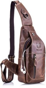 genuine leather sling bag,full grain leather casual crossbody shoulder chest bag travel hiking vintage day pack backpacks for men (brown)