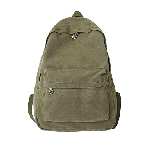 Canvas Backpack for Women Men Vintage Aesthetic School Bags Travel Daypack Boho Hippie Grunge Backpack (Sage Green)