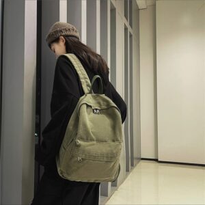 Canvas Backpack for Women Men Vintage Aesthetic School Bags Travel Daypack Boho Hippie Grunge Backpack (Sage Green)