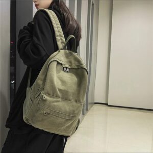 Canvas Backpack for Women Men Vintage Aesthetic School Bags Travel Daypack Boho Hippie Grunge Backpack (Sage Green)