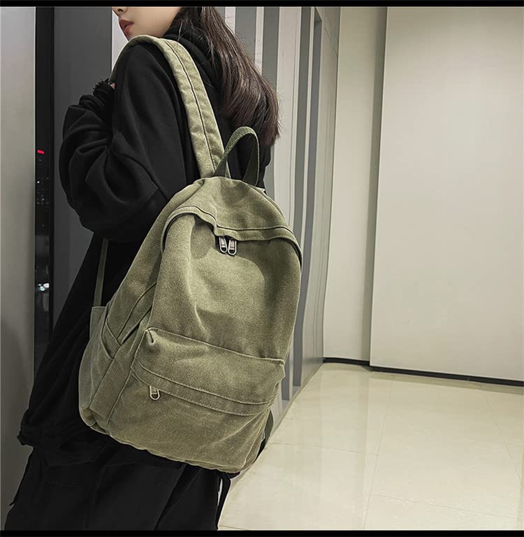 Canvas Backpack for Women Men Vintage Aesthetic School Bags Travel Daypack Boho Hippie Grunge Backpack (Sage Green)